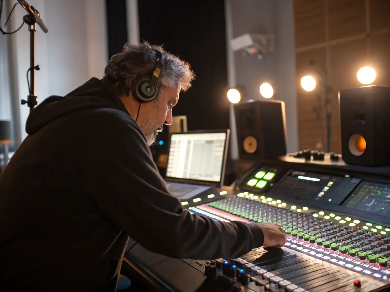 A photo of a sound engineer working on audio equipment during a VOGUENT LES MOUETTES IN OLERON event, highlighting the technical expertise provided.